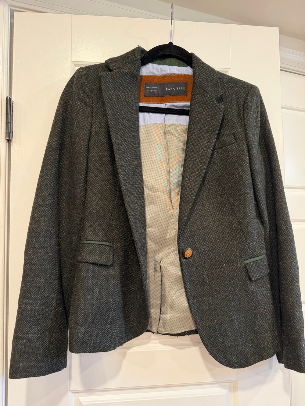 Zara Dark Olive Green Tweed Blazer